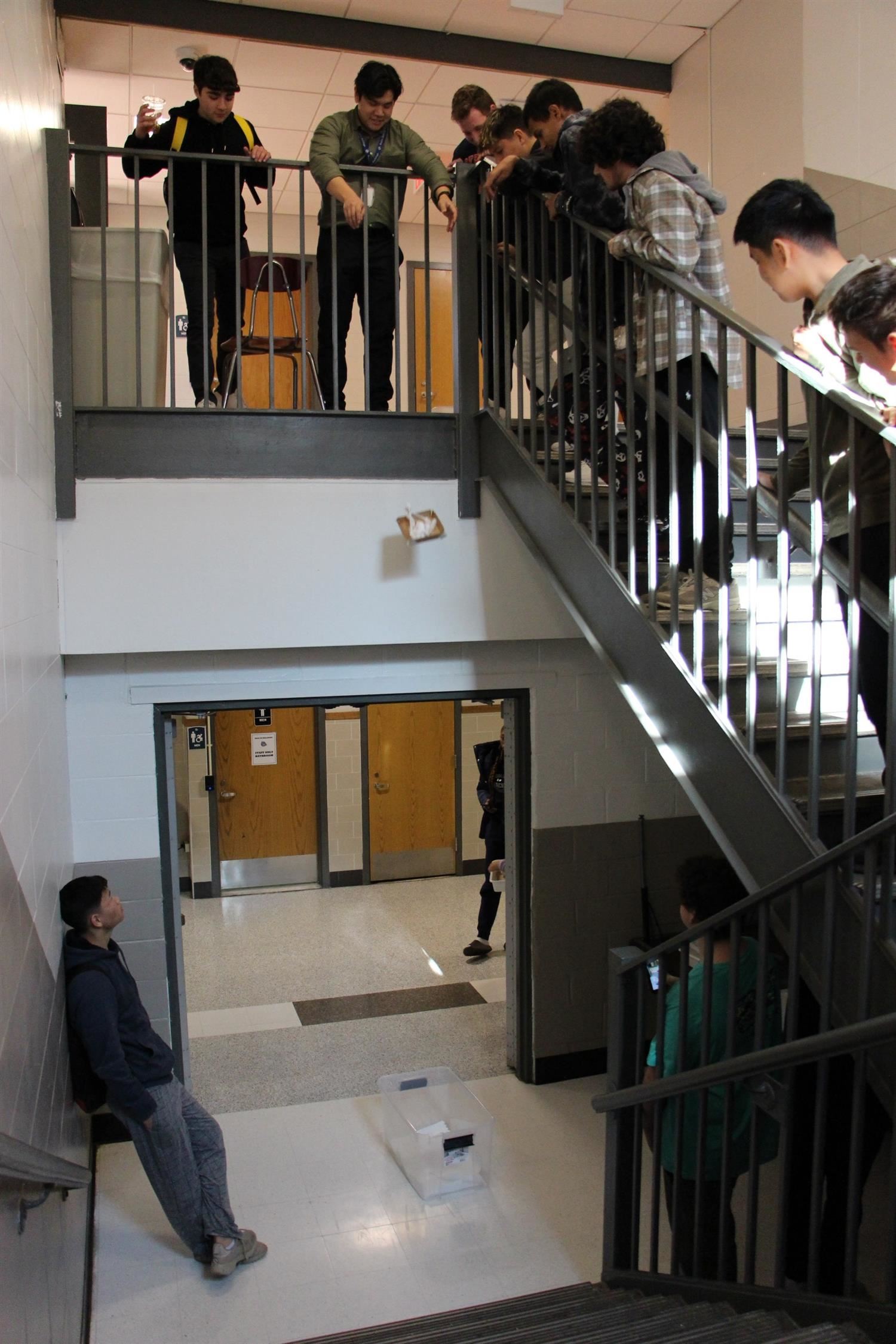 Students participating in egg drop